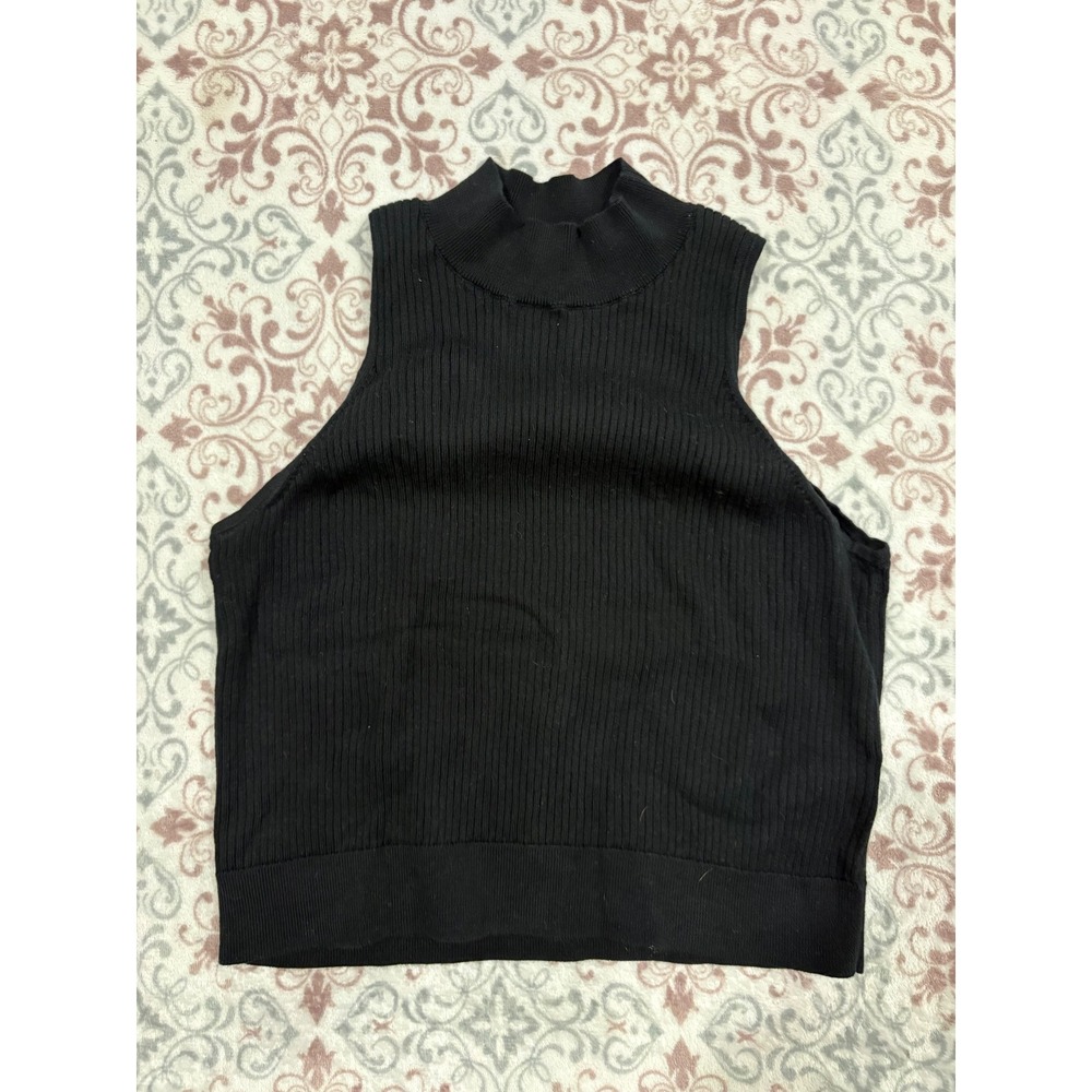Uniqlo Black Ribbed Mock Neck Sleeveless Sweater Tank Top Large